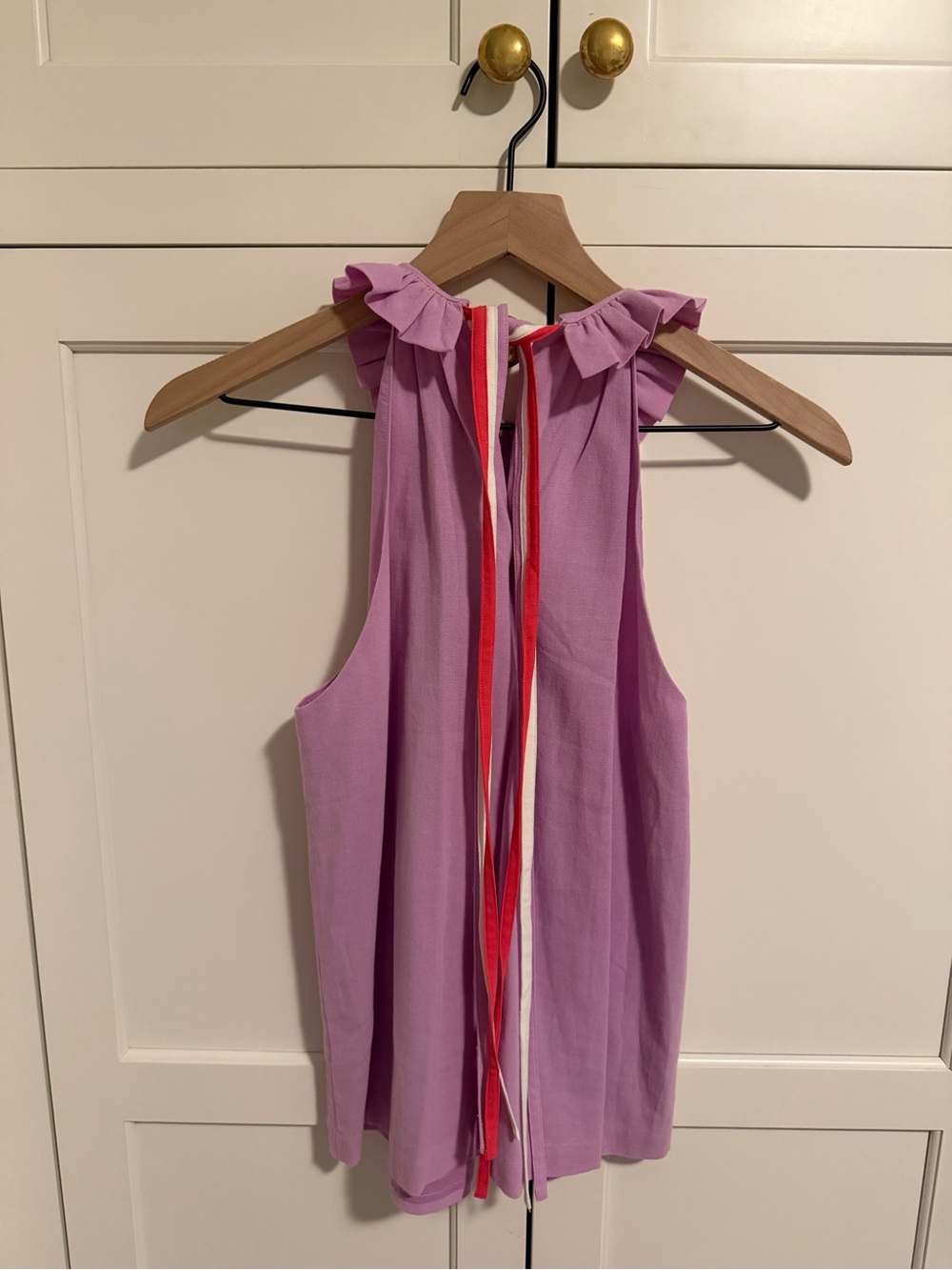 Trina Turk Lilac Ruffle Halter Tank with Contrast Ties